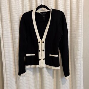 Elegant Black and White Cardigan Sweater